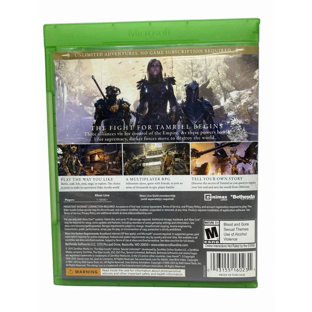The Elder Scrolls Online Tamriel Unlimited (Microsoft Xbox One) GAME DISC & CASE
